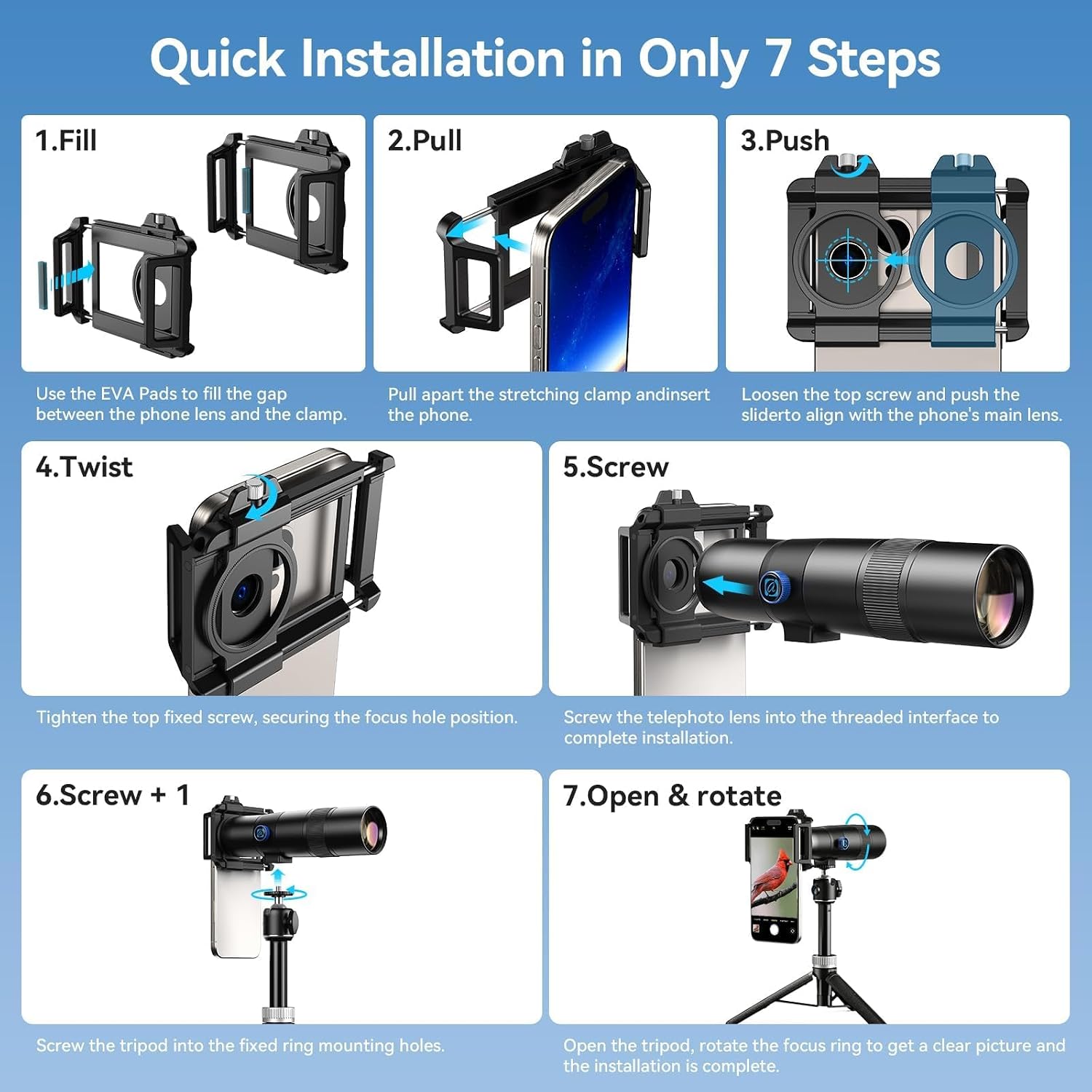 APEXEL 30X Telephoto Lens for iPhone and Android, 720mm Equivalent
