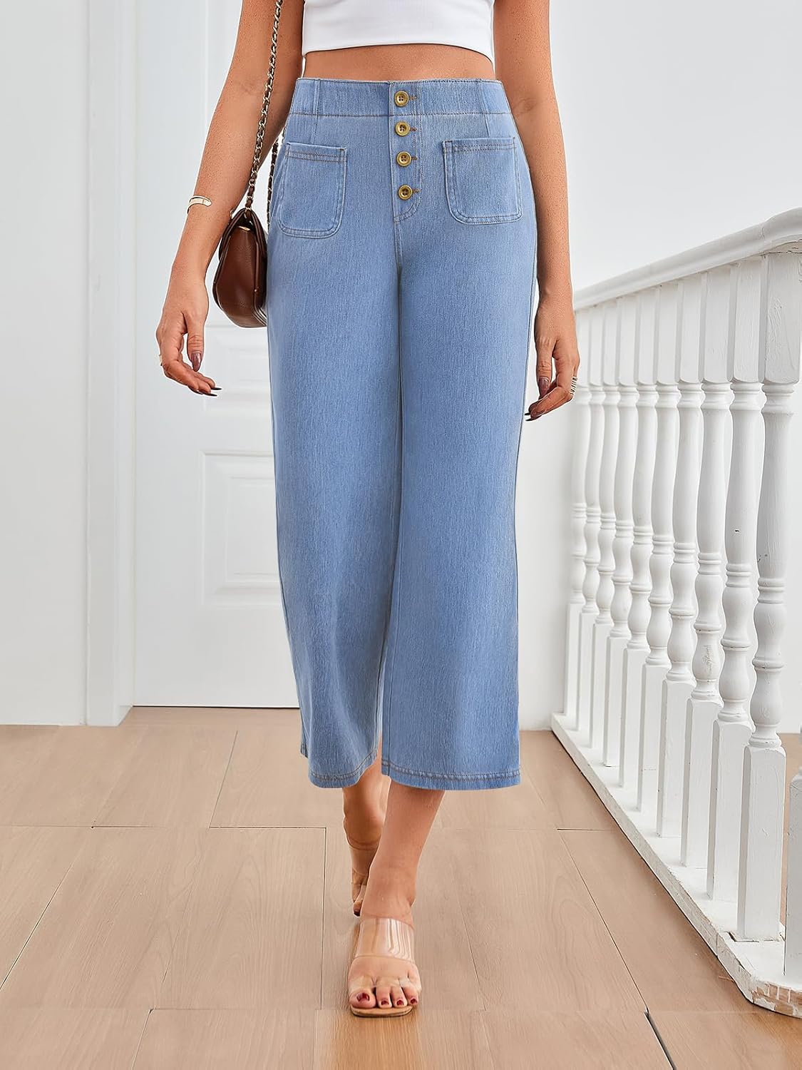 Trendy Queen Womens Capri Jeans High Waisted Wide Straight Leg Stretchy Cropped Jeans Fashion Denim Pants Fall 2025