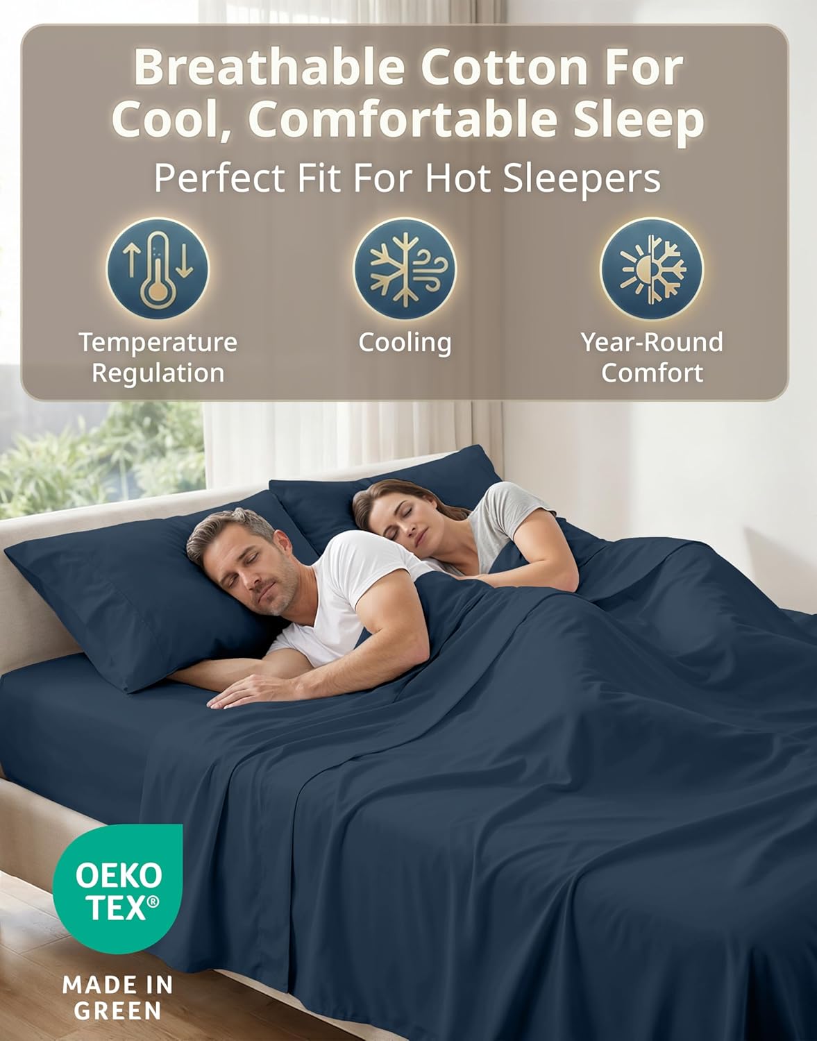 LANE LINEN Queen Bed Sheets - Pemium 600 Thread Count Long Staple 100% Cotton Sheets Queen Size Bed Set, Hotel Luxury Sateen Finish, 15" Deep Pocket Fitted Sheet, Cool & Durable - Denim