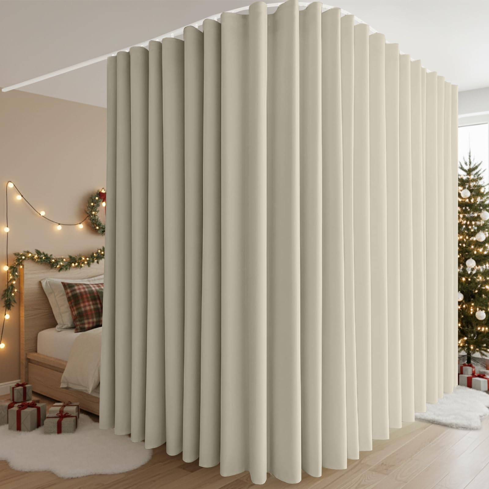 Lapalife Extra Large Room Divider Curtain for Bedroom Living Room 100x84inch Blackout Privacy Partition with Flexible Track,Pinch Pleat Heading,Beige