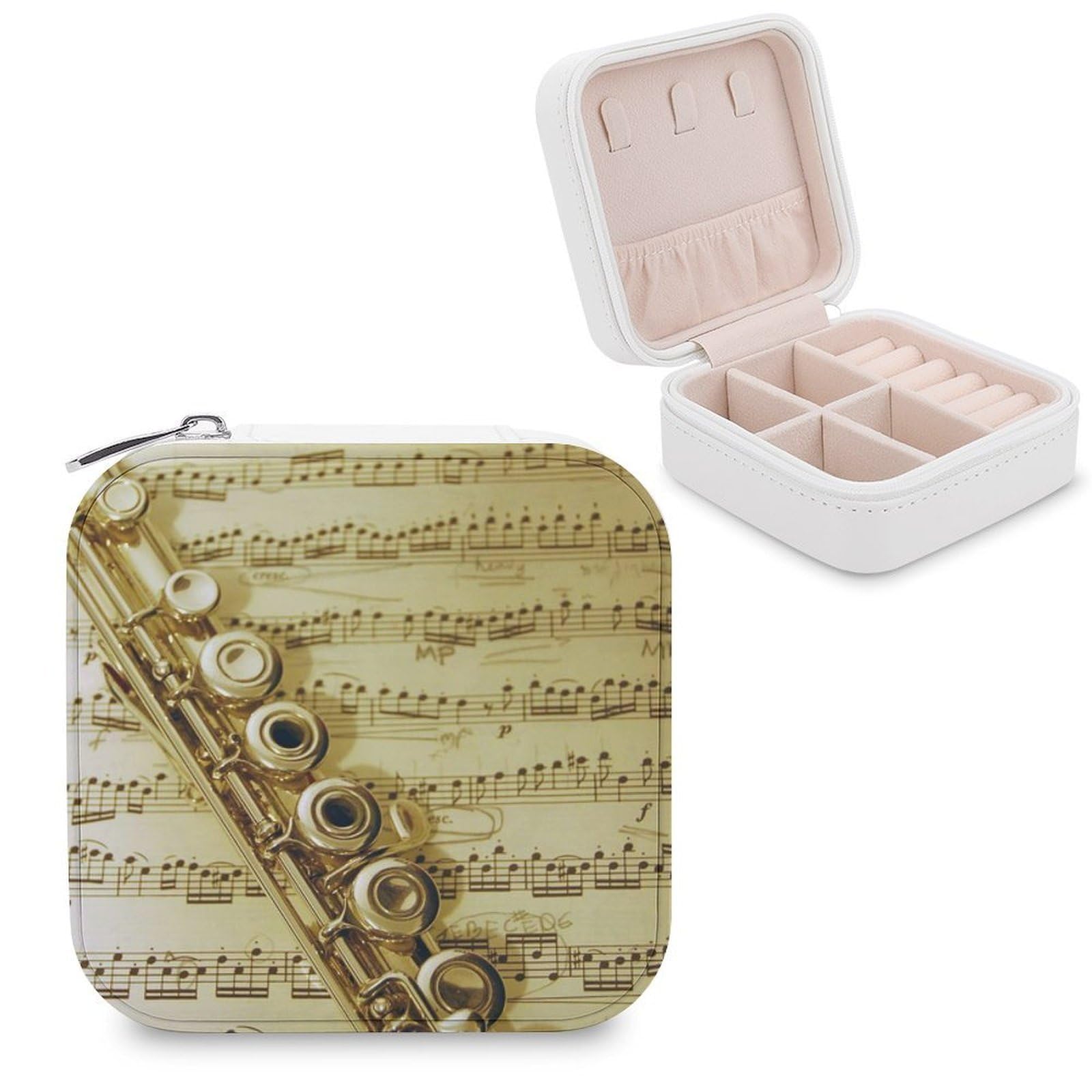 Porte-bijoux Flûte Musique boîte de rangement voyage en cuir PU avec compartiments modulables