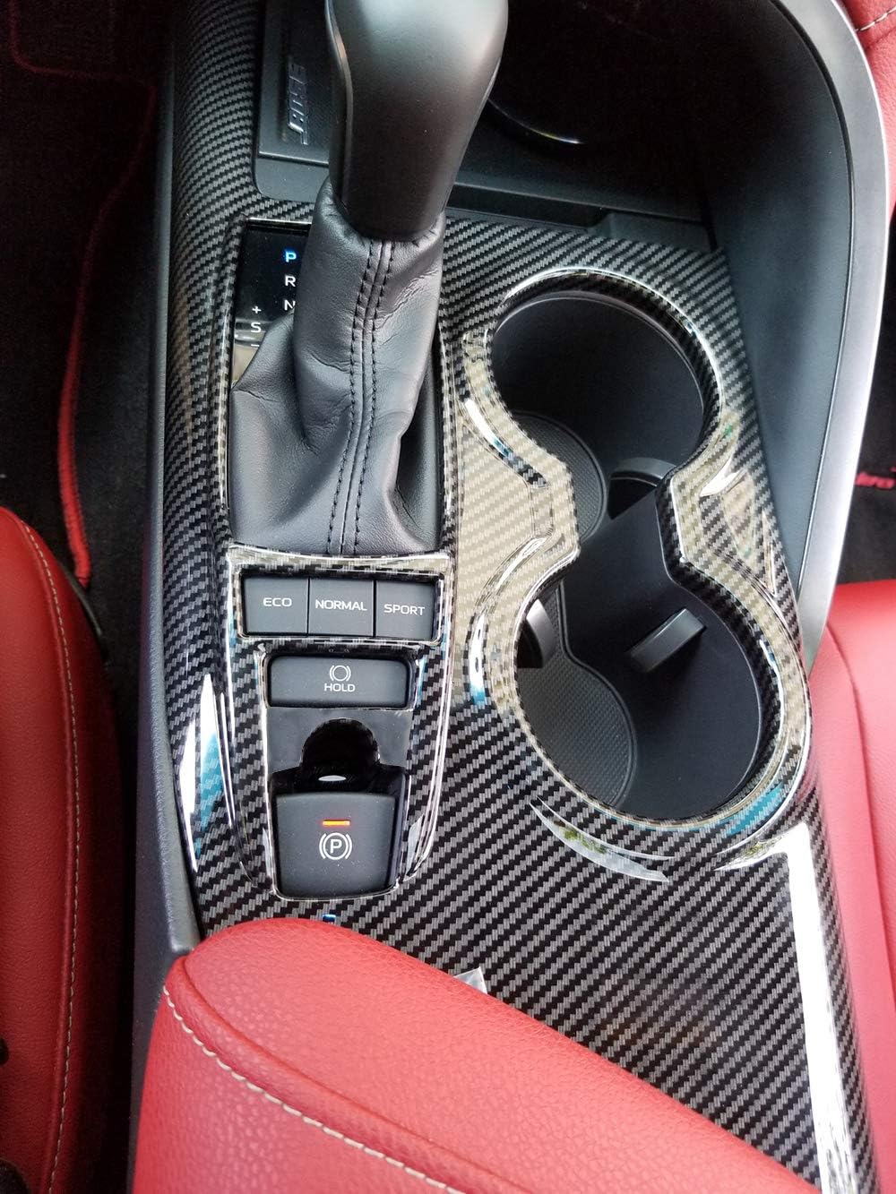 Kadore Console Panel Cup Holder Trim Gear Shift Cover for Toyota Camry LE SE TRD SE 2019 2020 2021 2022 2023 2024 Interior Carbon Fiber Style LHD 1pc (Without Seat Heater Switch)