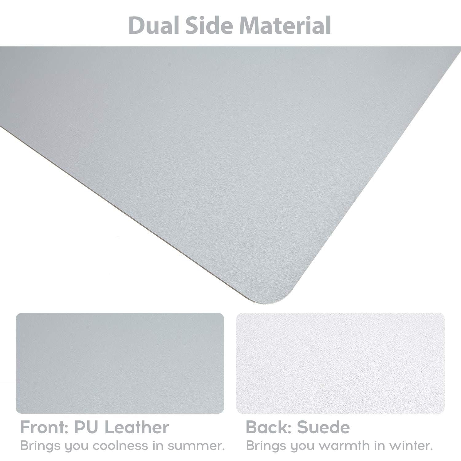 DOBAOJIA Sottomano da Ufficio, Tappetino da Tavolo, Tappetino Tastiera e Mouse, Tappetino PC Scrivania, per Casa/Ufficio, Pelle PU Impermeabile + Scamosciata Antiscivolo 120 x 60 cm (Grigio)