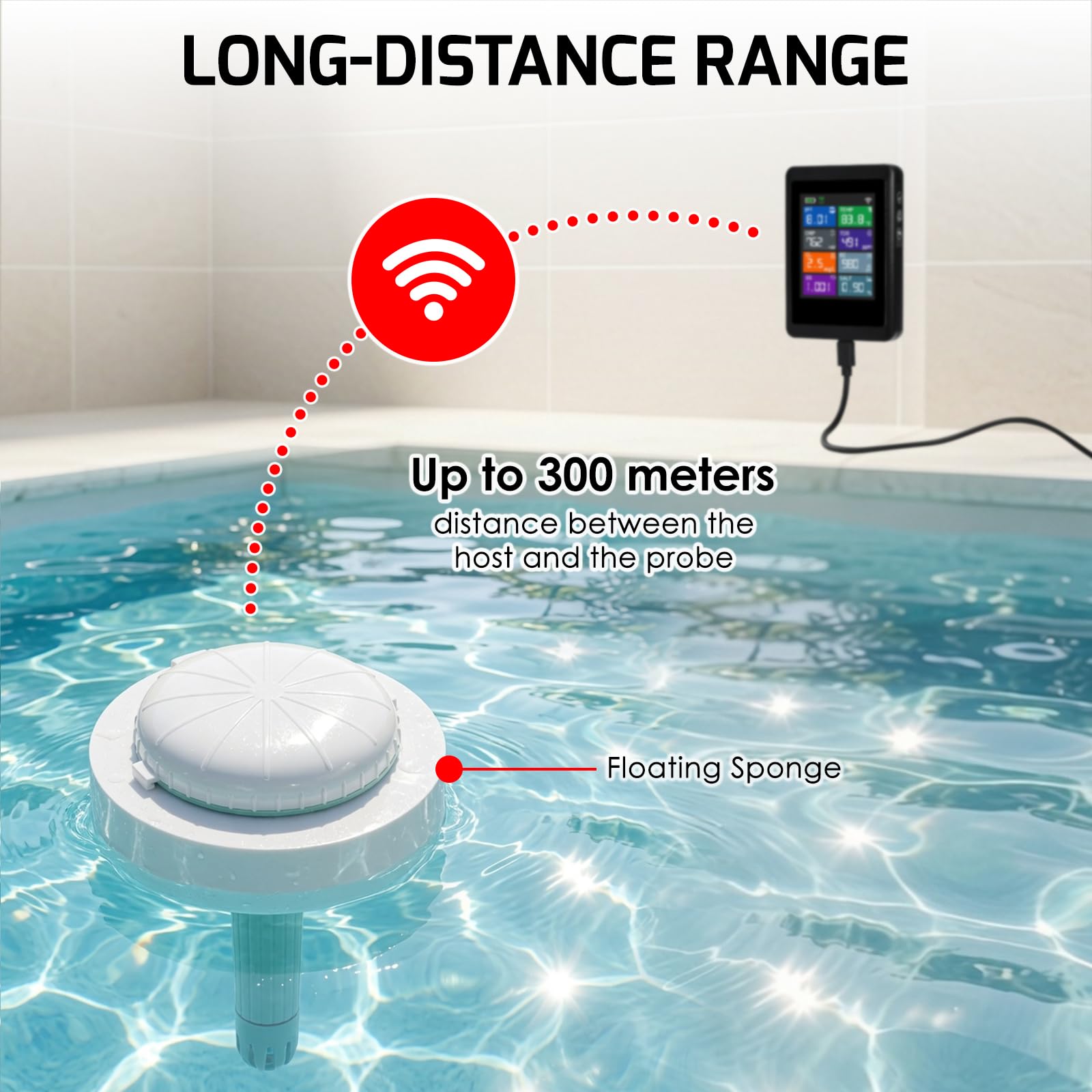 Intelligenter 8-in-1 Wasserqualitätstester mit WLAN, überwacht pH, ORP, Chlor, Salzgehalt, TDS, EC, spezifisches Gewicht und Temperatur per Tuya-App für Pools, Spas, Whirlpools und Aquarien.