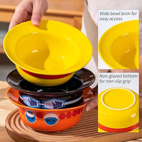 Miniatura 3 de Juego de 3 cuencos de fideos instantáneos de anime, cuenco de cerámica japonés para ramen, apto para lavavajillas, color naranja