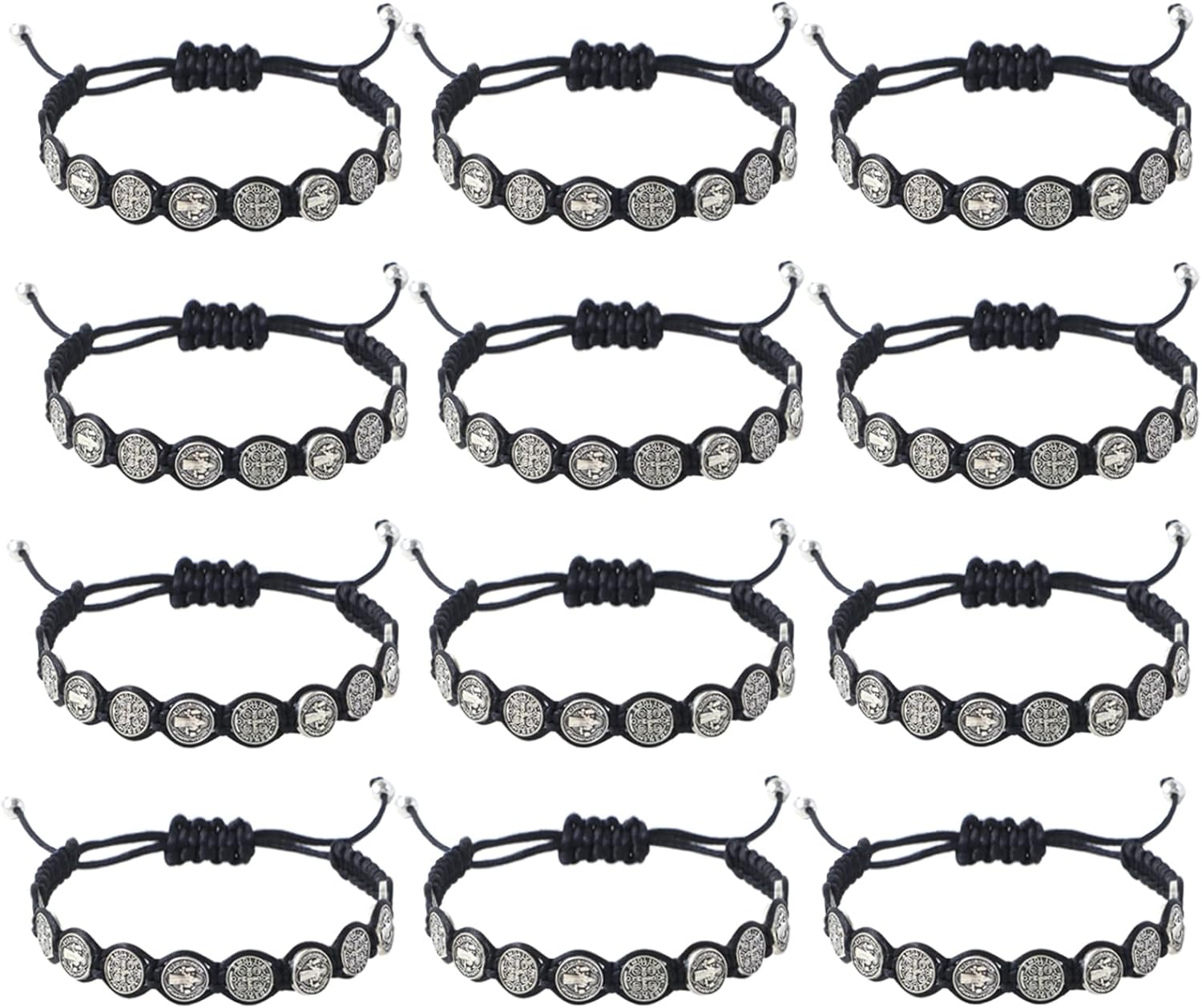 12 Pcs St Benedict Rosary Bracelet Set, Handmade Adjustable Red Cord with Medal & Cross, Religious Catholic Protection Jewelry Gifts for Women & Men