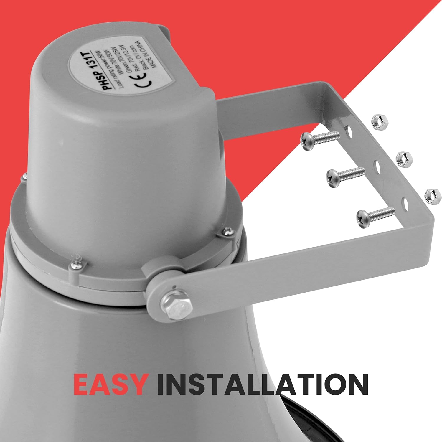 Pyle 50W Compact PA Horn Speaker - 13.5 Inch Indoor/Outdoor Megaphone with 400Hz-5KHz Range, 8 Ohm, 70V Transformer & Mounting Bracket for 70V Sound Systems (PHSP131T)