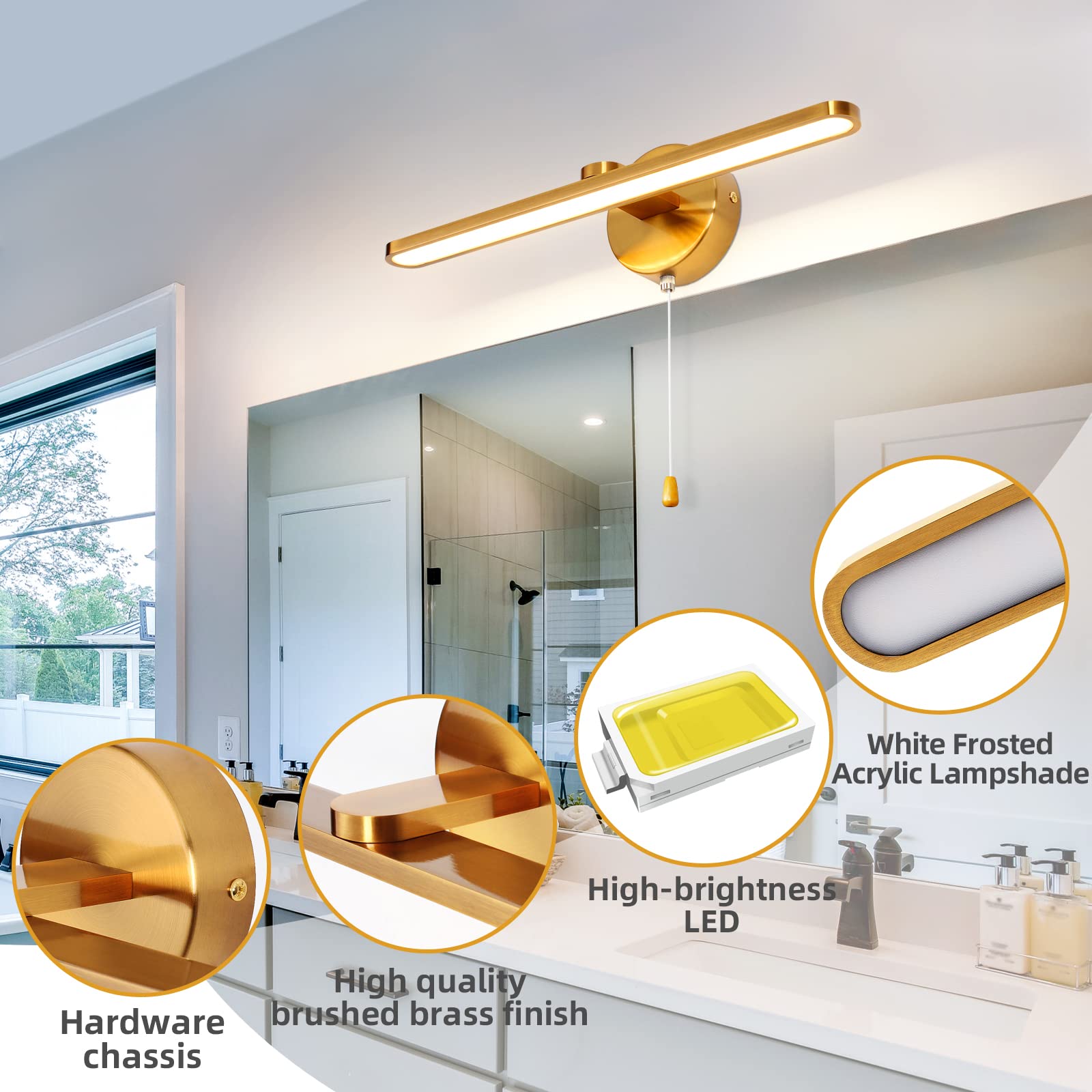 Lampada da Specchio Bagno 40cm 12W 1320 Lumen LED Lampada da Specchio per Bagno Luce Specchio Bagno Applique Adatto per Specchio/Armadio/Illuminazione a Parete/Murales