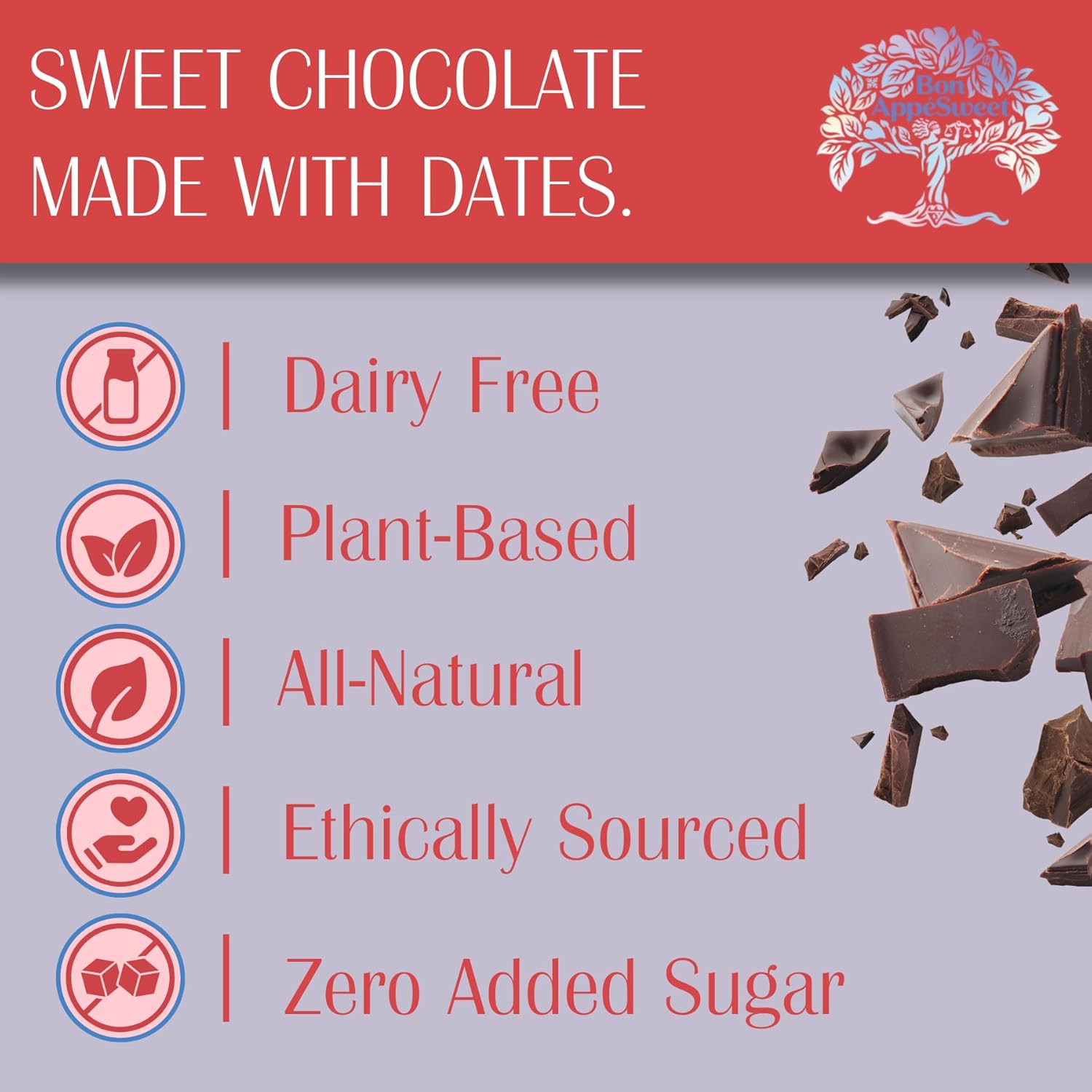 Bon Appesweet Date Sweetened Chocolate Bar - Healthy Dark Chocolate | Pumpkin Spiced Warnor Chocolate | 2.2 Ounce (Pack of 3) | Organic, Zero Added Sugar, 53% Cacao, Plant Based, Dairy Free, and Guilt Free!