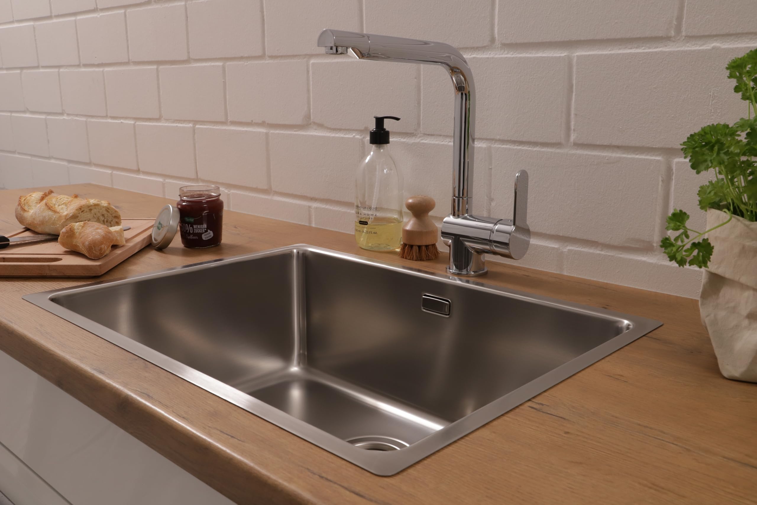 Respekta Detroit Lavello in acciaio inox/Lavello da incasso a 1 vasca da 59 x 43,5 cm/Lavello in acciaio inox adatto a basi da 60 cm di larghezza