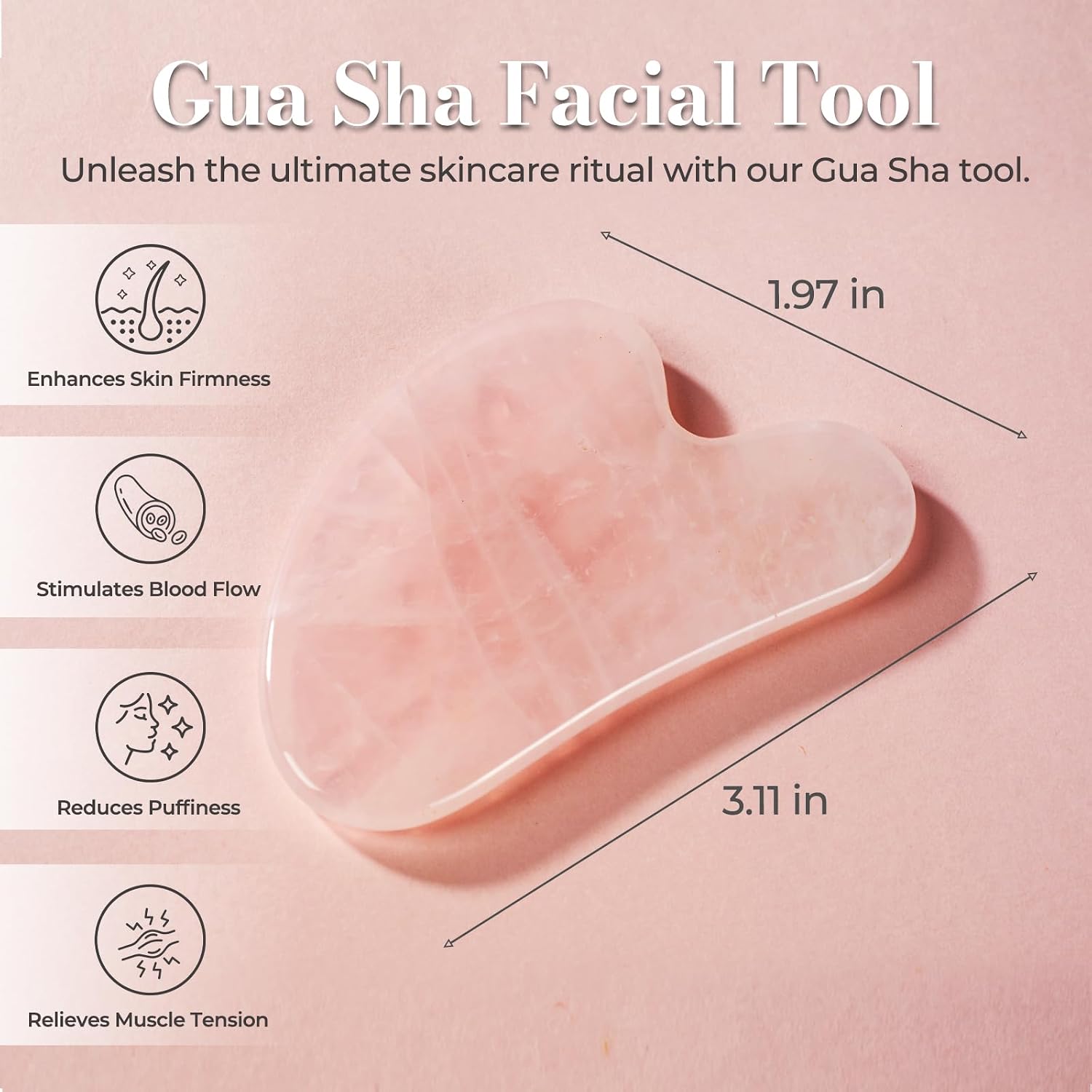 Gua Sha Facial Tools - Natural Jade Stone Guasha Tool for Face & Body,Massage Stick for Jawline Sculpting, Puffiness Reducing, Skin Care Gift, Anti-Aging Beauty Tool (Pink Stone)