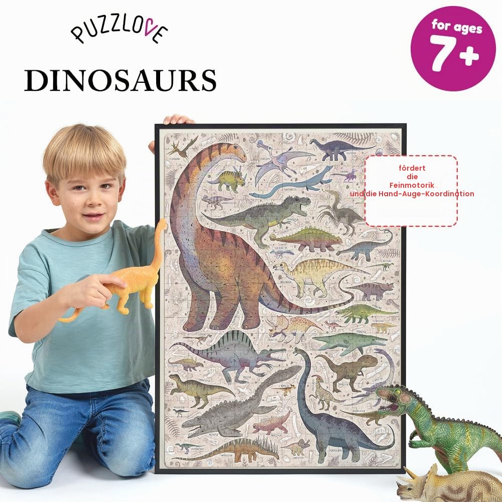 Puzzlove Dinosaurs 200 Teile Lernpuzzle für Kinder 7+, Bodenpuzzle Dinosaurier