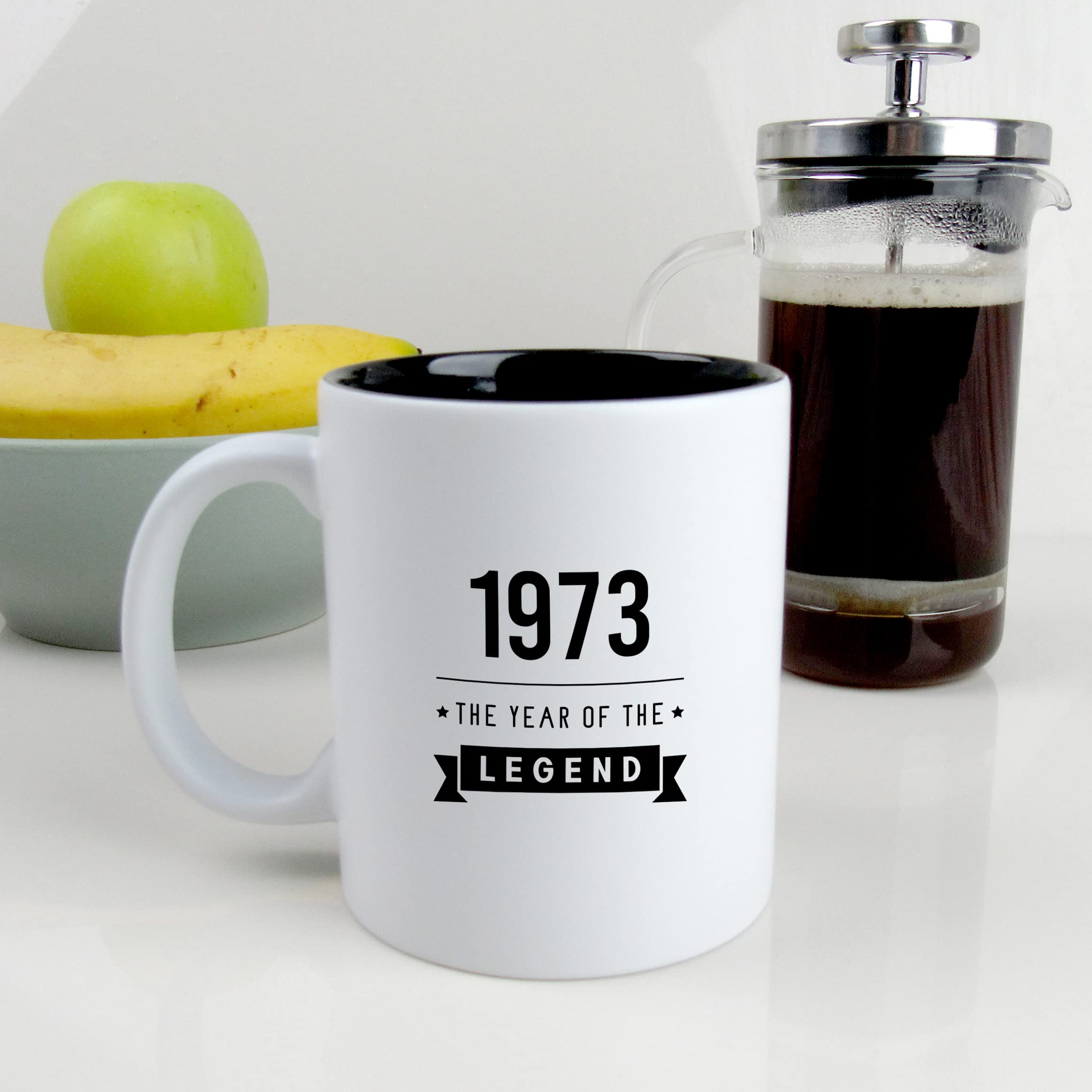 eBuyGB Engraved Black Reveal Coffee Mug -1973 Year of The Legend Design - 50th Birthday Gifts for Him, Men - 370ml Tea Cup, Gift for Dad, Uncle, Brother