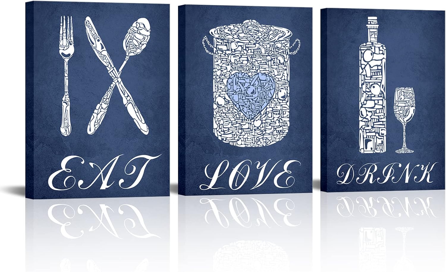 sechars Navy Blue Kitchen Decor Kitchen Accessories Eat Sign Wall Art Modern Blue Dining Room Decorations Pictures Ready to Hang