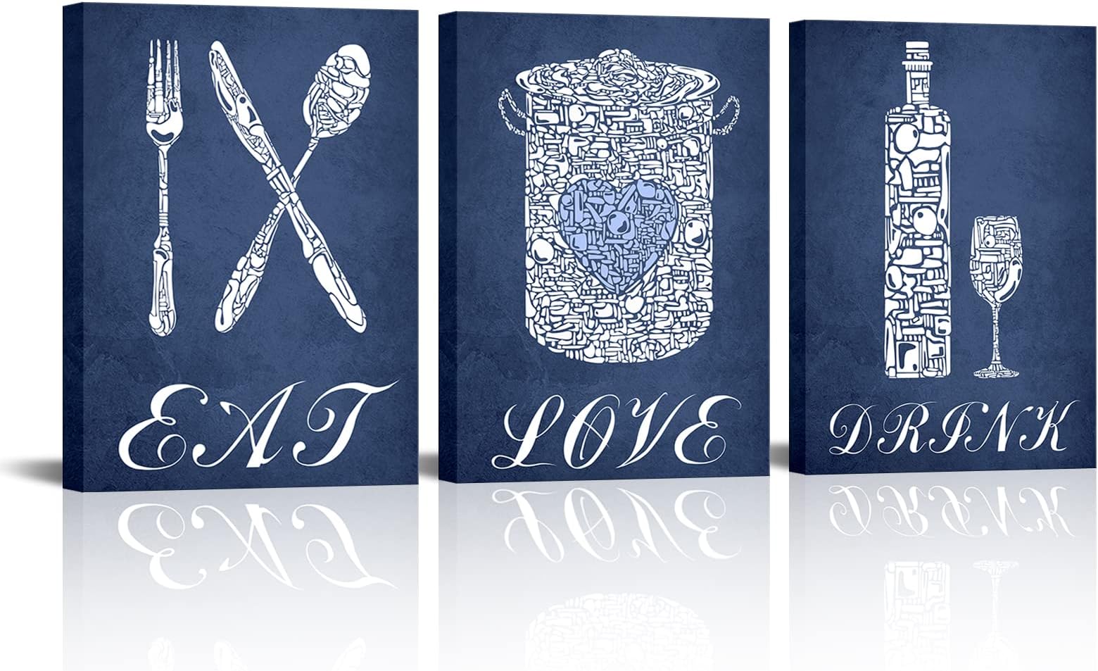 sechars Navy Blue Kitchen Decor Kitchen Accessories Eat Sign Wall Art Modern Blue Dining Room Decorations Pictures Ready to Hang