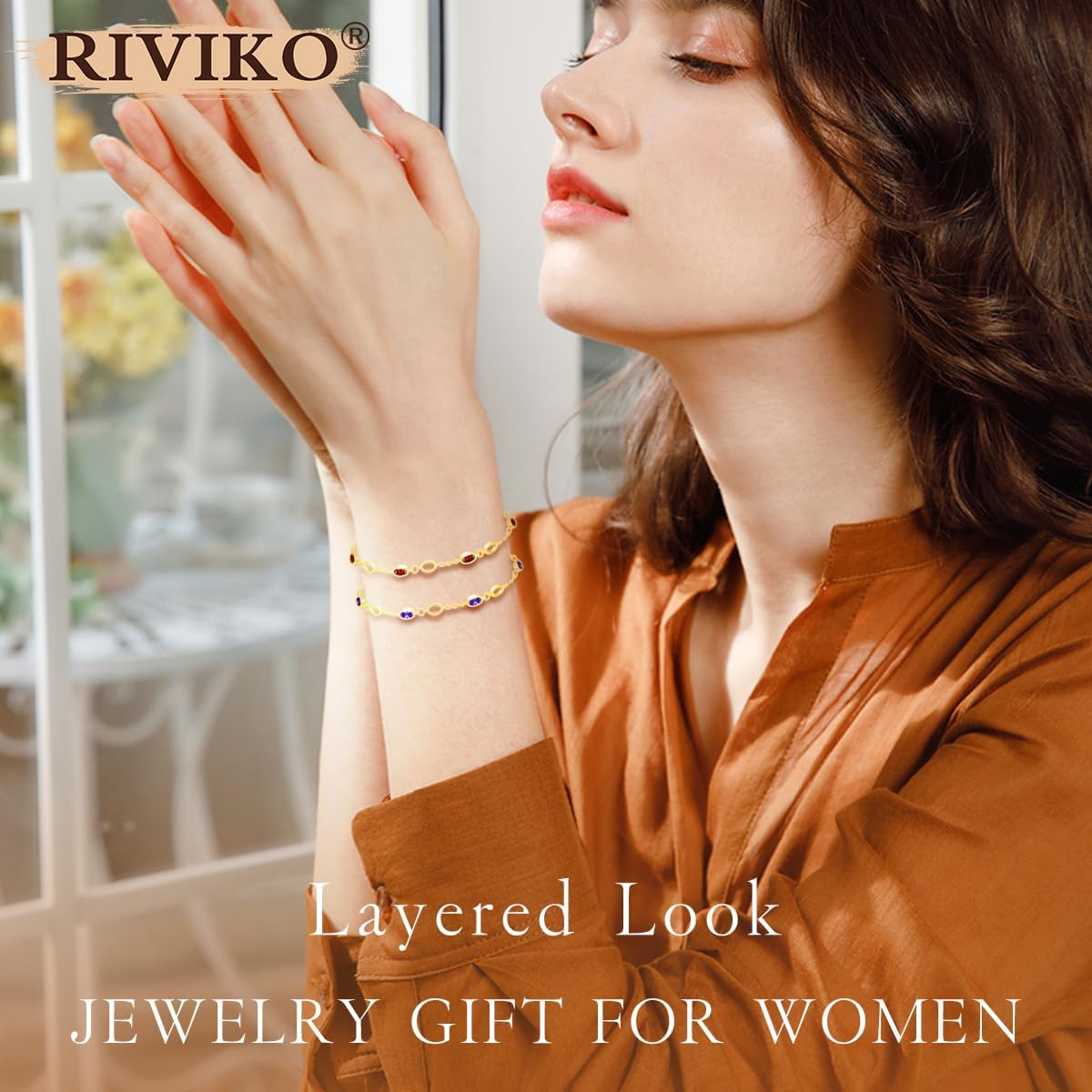 RIVIKO Birthstone Bracelets for Women,925 Sterling Silver Gold Plated Dainty Women Charm Link Bracelet,Adjustable Anniversary Jewelry Chrismas Birthday Mothers day Gifts for Mom Her Wife Friend Lady - Image 3