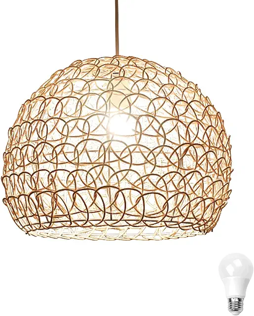 GUANSHAN Rattan Hollow Hanging Light - Hand Woven Ceiling Lamp for Living Room, Cafe, Bar