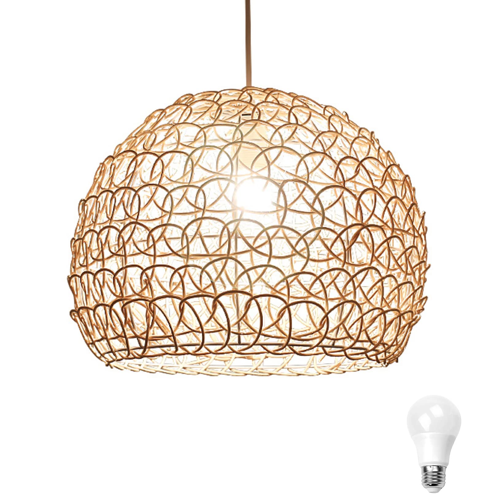 Lampada a sospensione cava in rattan Paralume intrecciato a mano Plafoniera Lampadario Lampada da soffitto Lampada decorativa per soggiorno, ristorante, caffetteria, bar