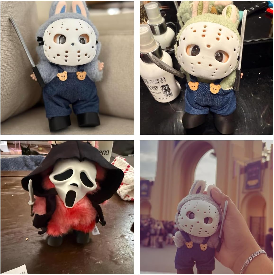 Halloween Clothes for Labubu, Halloween Scary Mask for 15-17cm Doll Accessories, Cute Halloween Costumes Set Included Mask, Outfit, Shoes, Knife