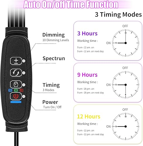 Miniatura 3 de Luces LED de crecimiento, 4 cabezales, rojo, azul, blanco, espectro completo, luces de plantas con abrazadera para plantas de interior y arranque de