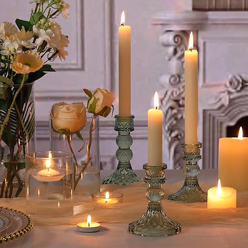 Miniatura 6 de DARJEN Juego de 6 portavelas de cristal verde, 4 pulgadas de alto y 5 pulgadas de alto para candelabros y velas de pilar, candelabros de diamante