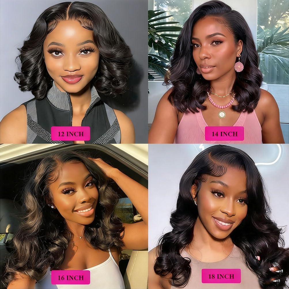 TimeBe Bob Wig Human Hair 13x6 HD Lace Front Wigs Human Hair 200 Density Body Wave Lace Frontal Wigs Glueless Wigs Human Hair Pre Plucked Short Bob Wigs for Women 14 Inch Water Body Wavy Bob Wig