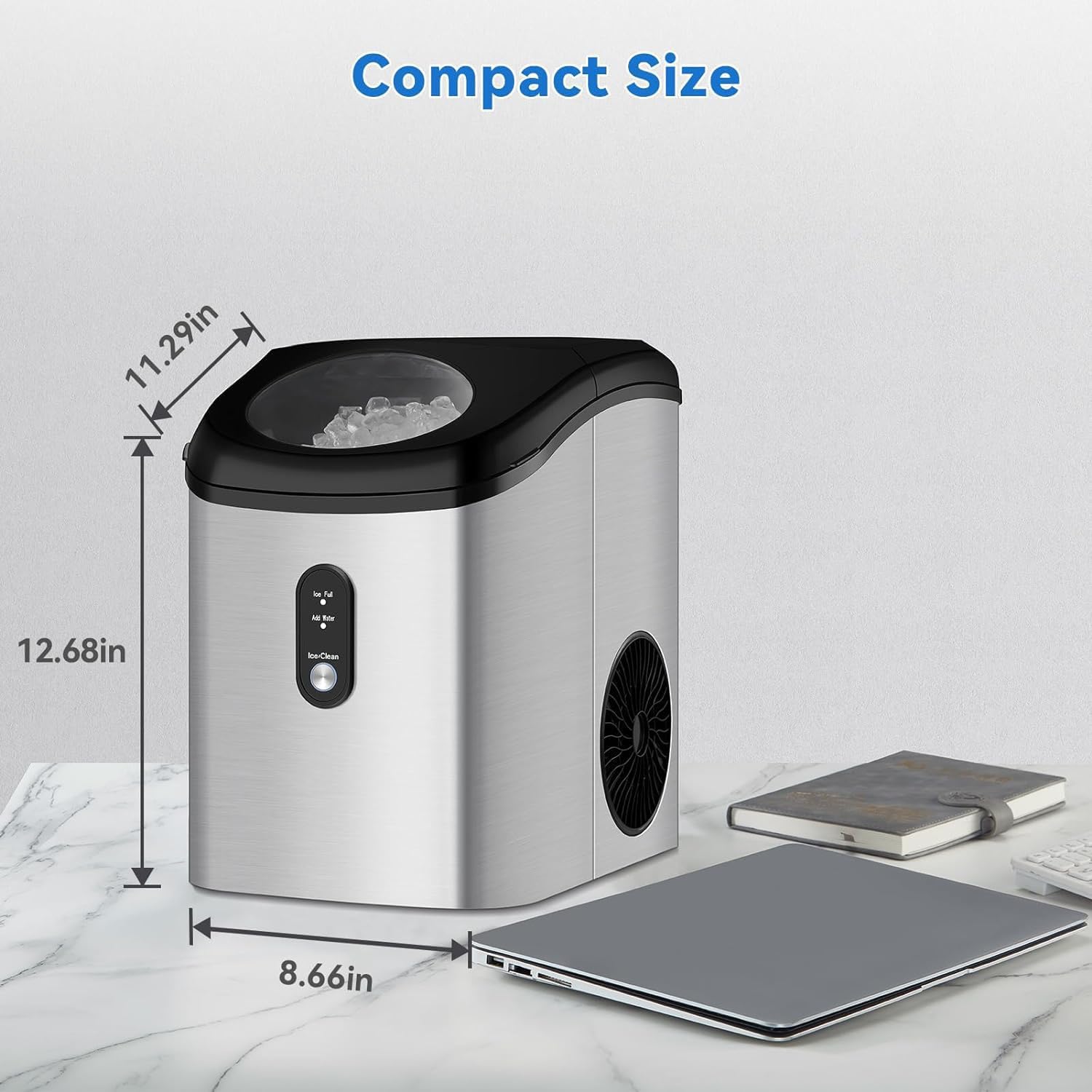Portable Ice Maker, Ice Makers Countertop, 33 Lbs/Day Tooth-Friendly Chewable Ice with Ice Scoop and Basket, Self-Cleaning & One-Click Operation, Nugget Compact Ice Maker for Party, RV, Home and Bar