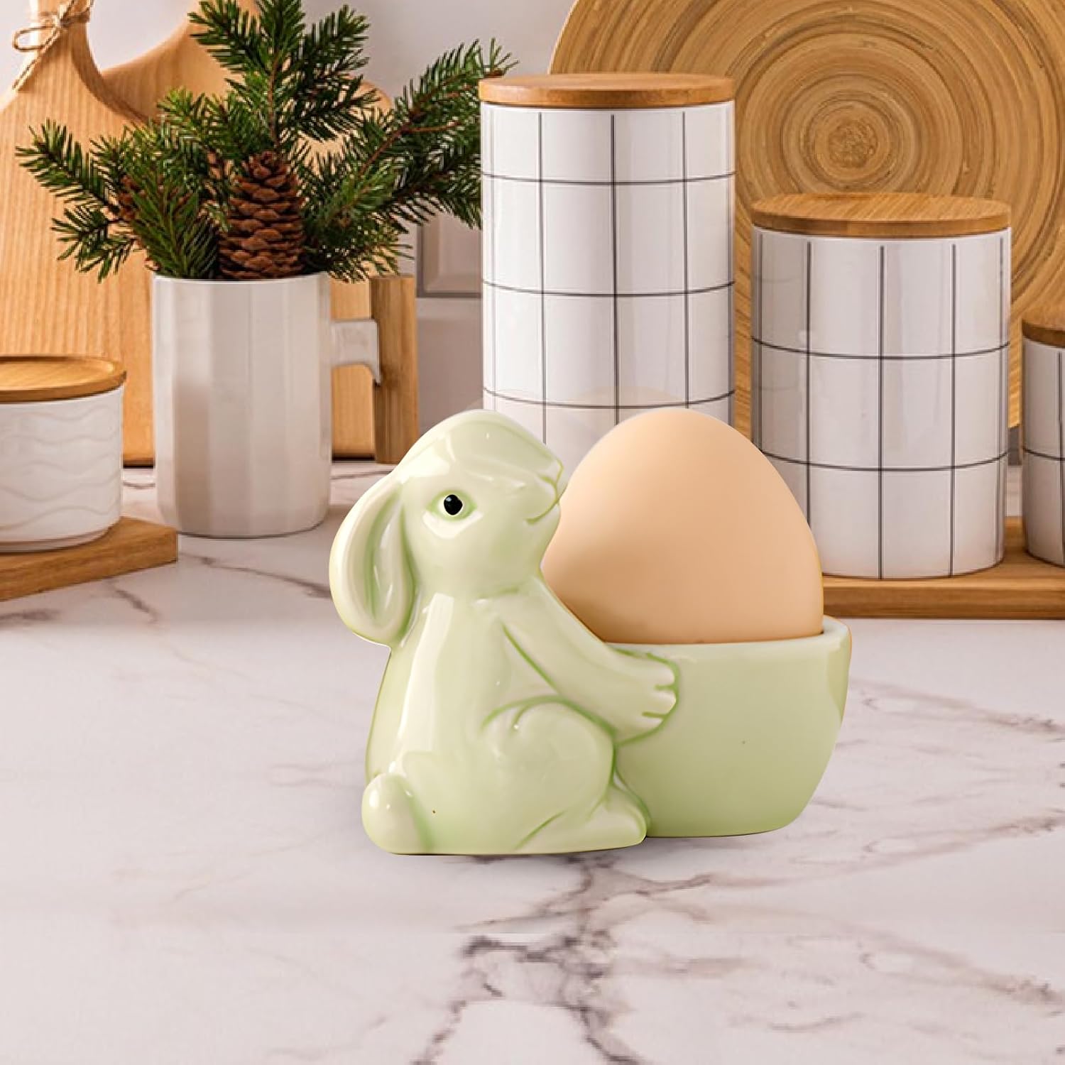 Egg Cups for Soft Boiled Eggs, Easter Egg Holder Soft Boiled Egg Cups Creative Egg Display Stand Ceramic Rabbit Bunny Egg Cup Holder for Home Decor Kitchen Utensils Easter Bunny Egg Stand Decoration