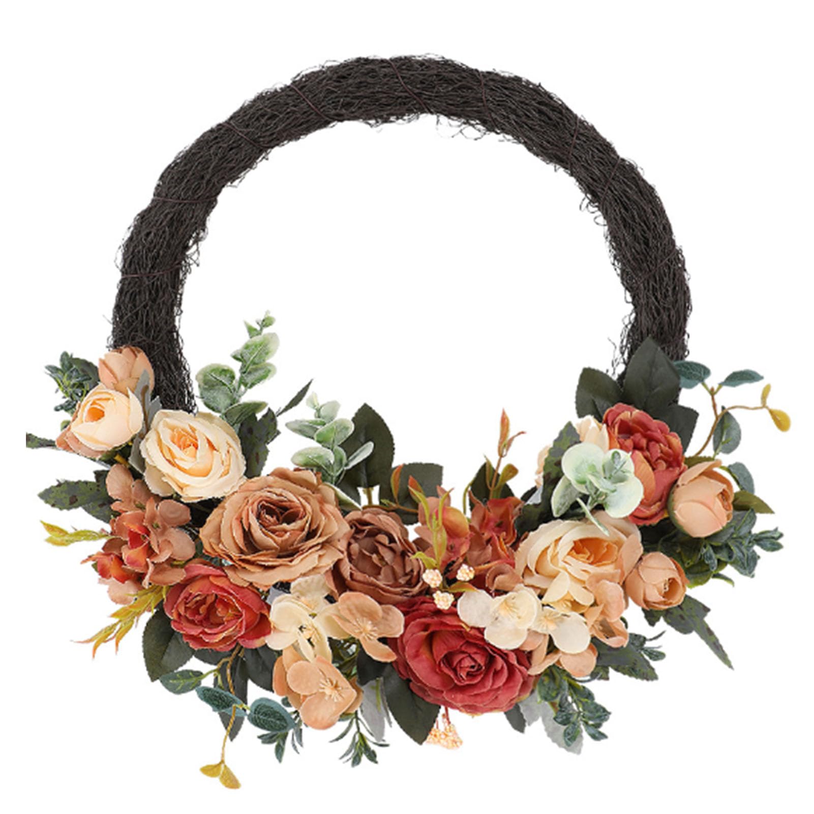 RIZGHWOY Ghirlanda di Fiori Artificiali, con Realistica Composizione Floreale di Rose di Seta Decorazione Rustica da Appendere Alla Porta Primaverile Estiva per il Matrimonio (Ghirlanda di rose