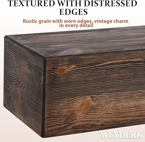 Miniatura 20 de Mantel de chimenea de 60 pulgadas, estante de mantel hecho a mano para sobre chimenea, mantel de madera con soporte invisible resistente, estantes