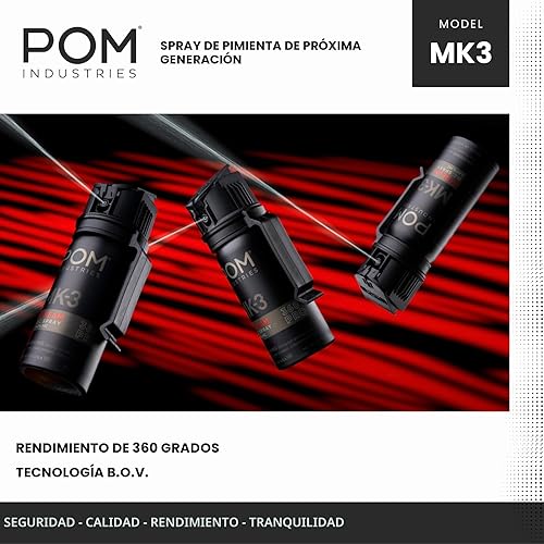 Vista 4 de POM MK3 Pepper Spray, Belt Clip Model, Maximum Police Strength OC with UV Marking Dye, Quick Flip Top Safety, 360° Performance at Any Angle