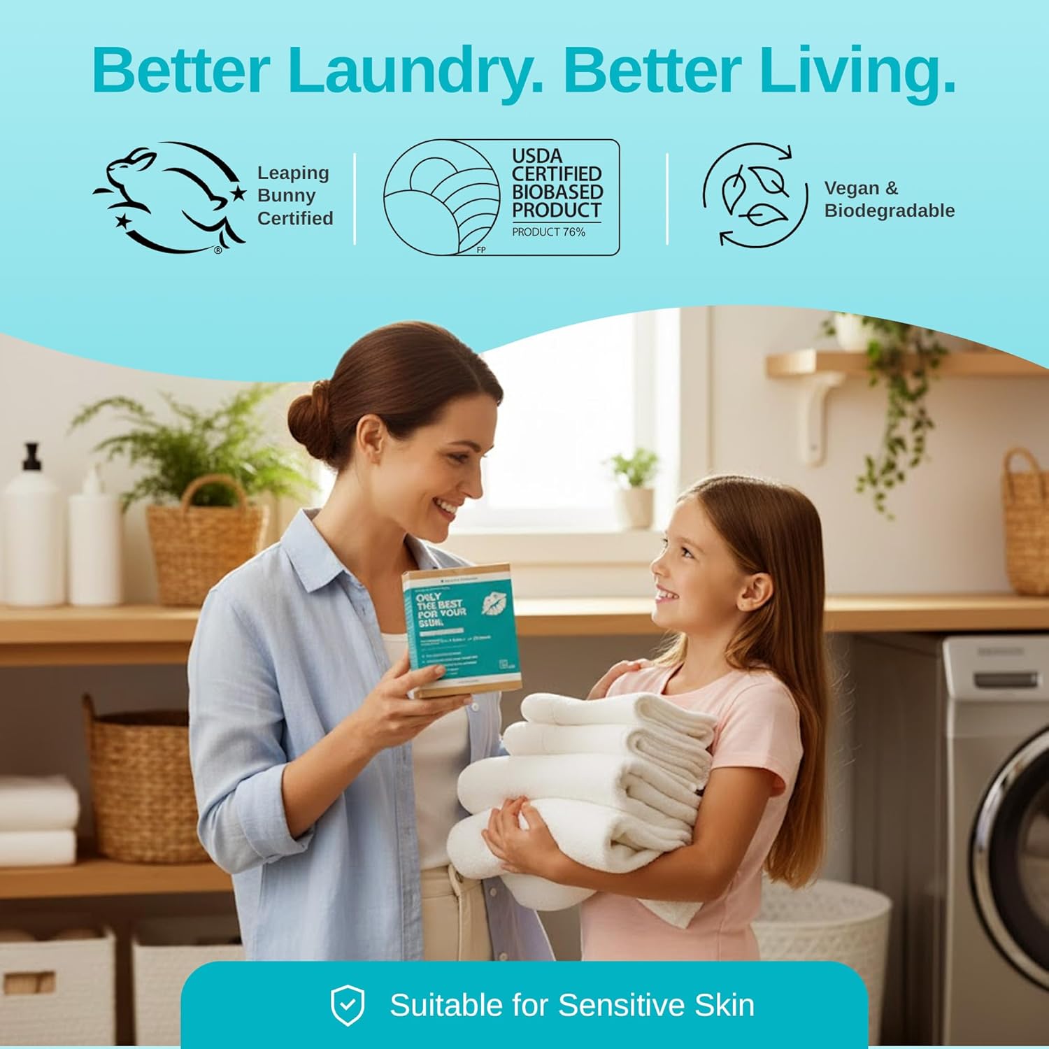 Laundry Detergent Sheets - Unscented, Hypoallergenic, Plant-Based Travel Laundry Sheets with Coconut & Soapberry Extract, Colors & Whites, 50 Sheets - Image 6