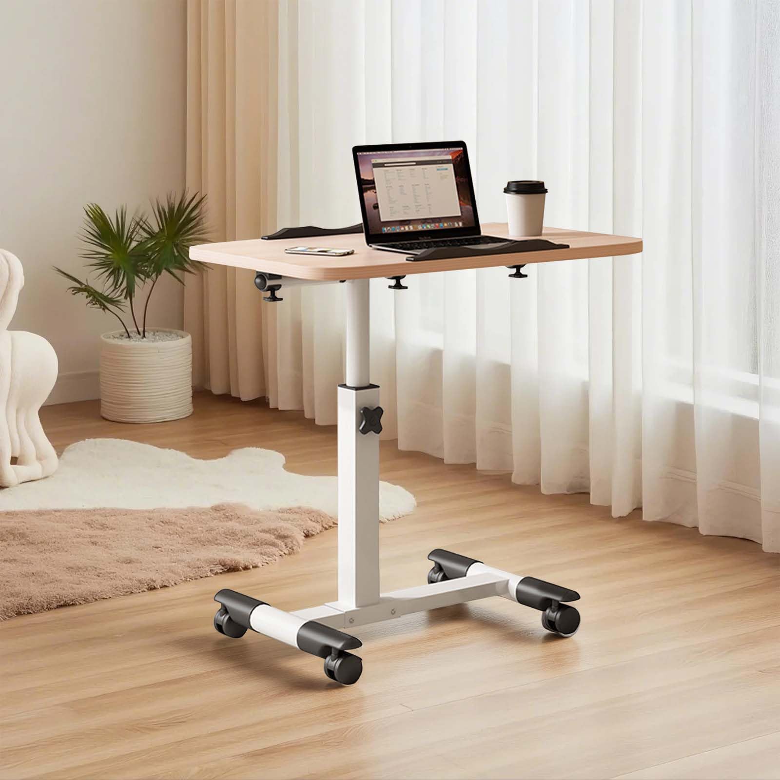 GarveeLife Tavolo per computer portatile regolabile in altezza, con ruote, pieghevole, per letto e divano, piano inclinabile, scrivania portatile per ufficio e casa, bianco
