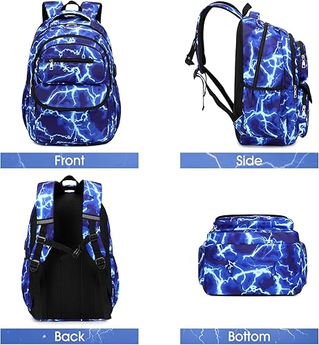 Miniatura 8 de Bevalsa Mochila para niños, bolsas escolares Lightning con bolsa de almuerzo y estuche para bolígrafos para niños, niñas, adolescentes