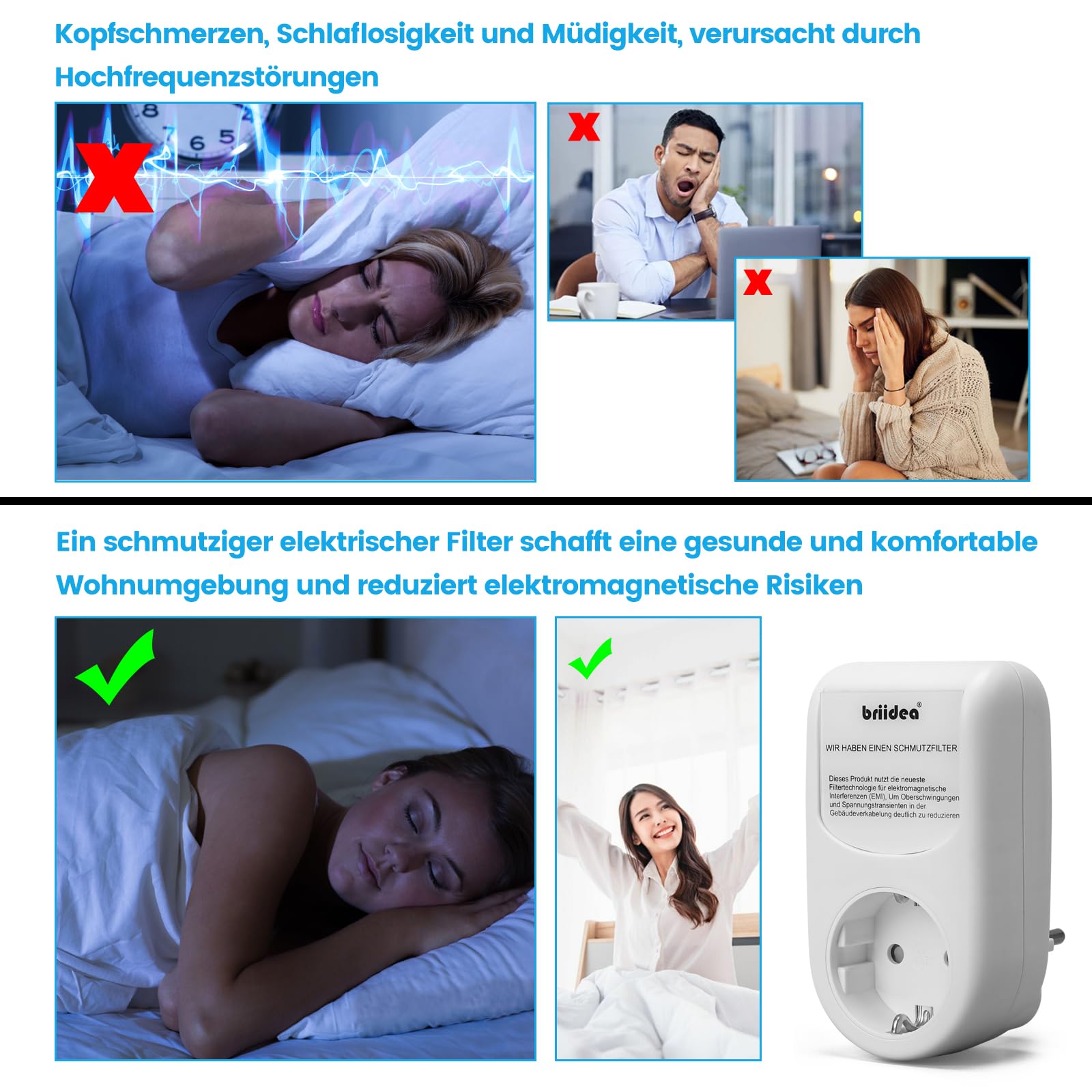 briidea Netzfilter-Zwischenstecker, Universal-Breitband Netzfilter, Gesunde Umgebung & Längere Gerätelebensdauer durch Hochfrequenzrauschfiltration