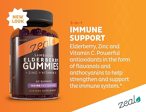 Miniatura 2 de Zeal Naturals Sambucus Gomitas de saúco + zinc + vitamina C - Suplemento diario para niños y adultos - Gomitas de vitamina fáciles de masticar - 100