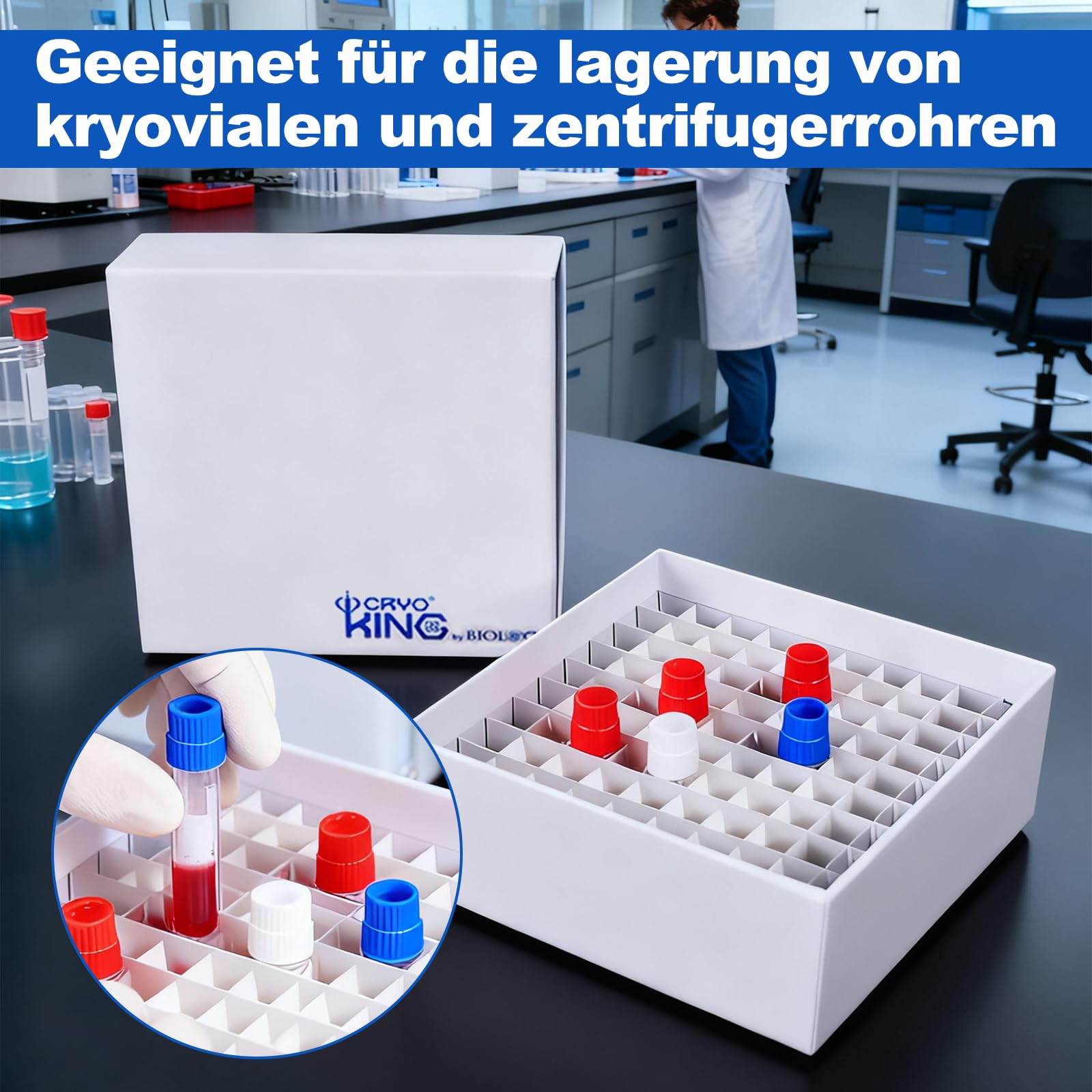 5 Stücke Kryobox, Mikrozentrifugenröhrchenbehälter aus Karton, Kryogene Aufbewahrungsboxen für Die Lagerung von 1.5-2.0 Millilitern Mikroröhrchen und Kryogeräten, 100 Gitter, 2 Zoll, Mit Film