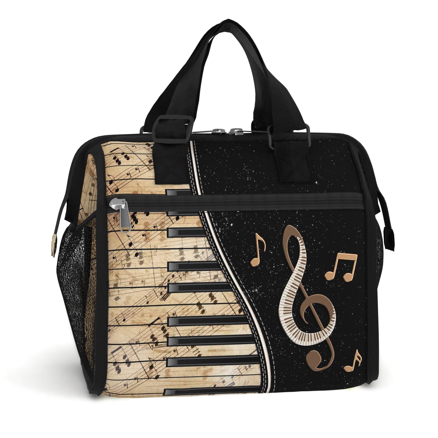 84hoods Large Lunch Box for Women. Insulated Lunch Bag for Work Office Travel Picnic with Adjustable Strap. Gift for Piano Players Lovers. Vintage