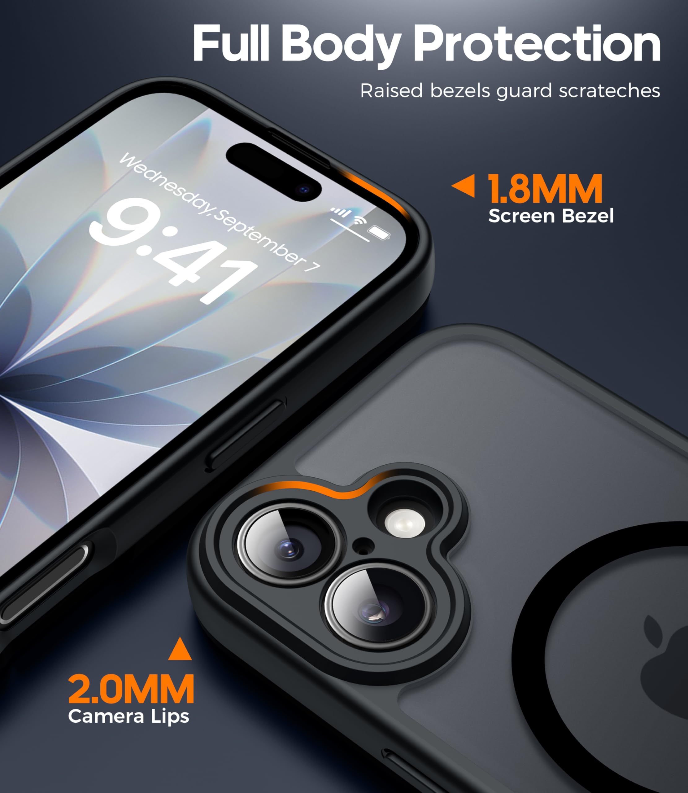 FLLAO Magnetica Cover per iPhone 17 e 2 Pellicole in Vetro Temperato, Custodia iPhone 17 Compatibile con Magsafe, Traslucida Opaca Posteriore Sottile Antiurto Protettiva Case, Nero