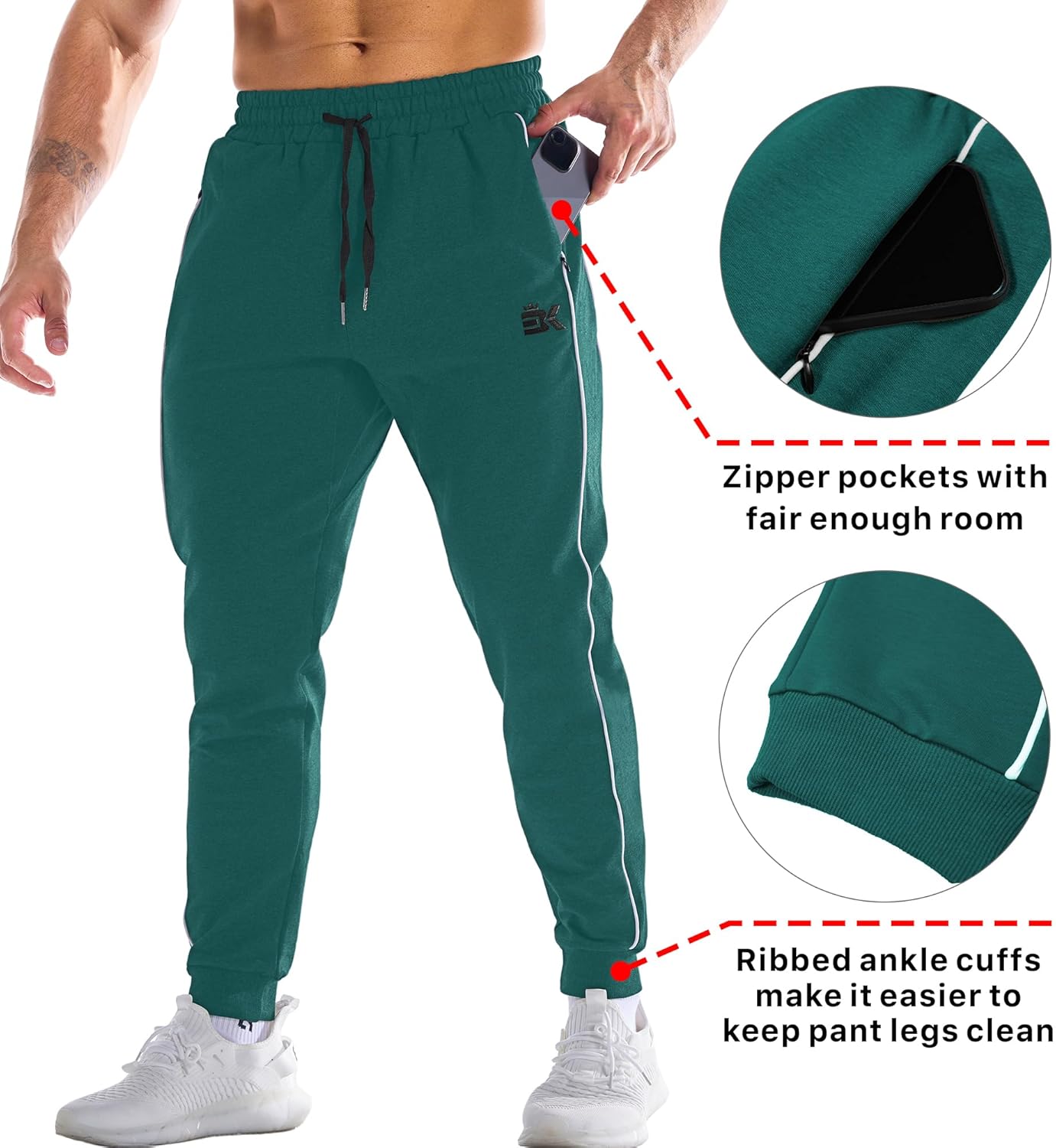 BROKIG Men's Stripe Gym Joggers Pants, Causal Slim fit Tapered Workout Sweatpants with Zipper Pocket - Image 4