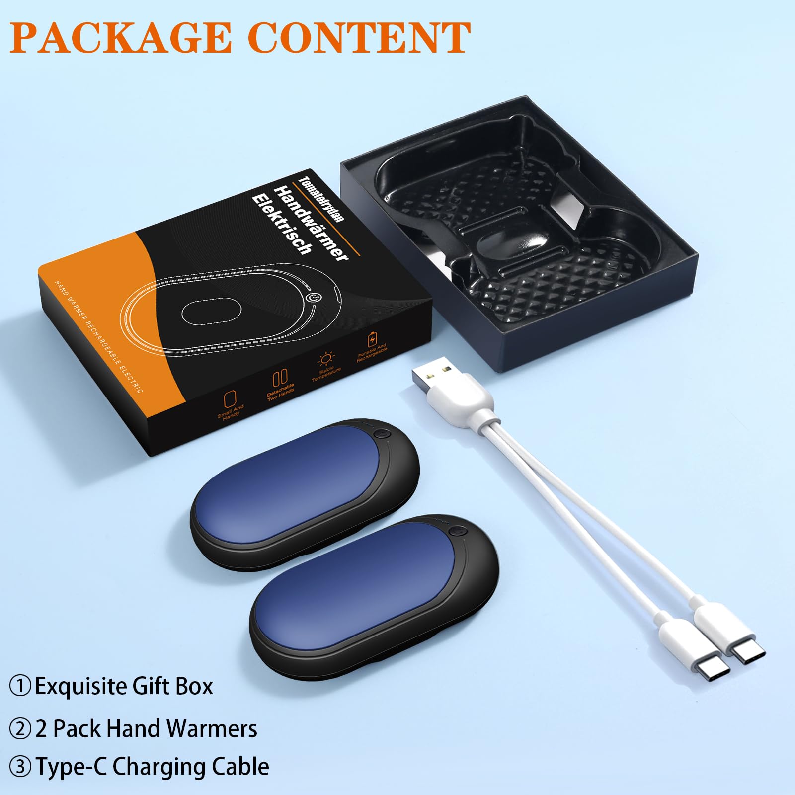 Scaldamani Ricaricabile USB, 2 in 1 iscaldatore Elettrico Tascabile,Scalda Mani Portatile Elettrico con 3 Livelli di Calore,Riutilizzabile,Regali di Natale per Campeggio All'aperto, Caccia