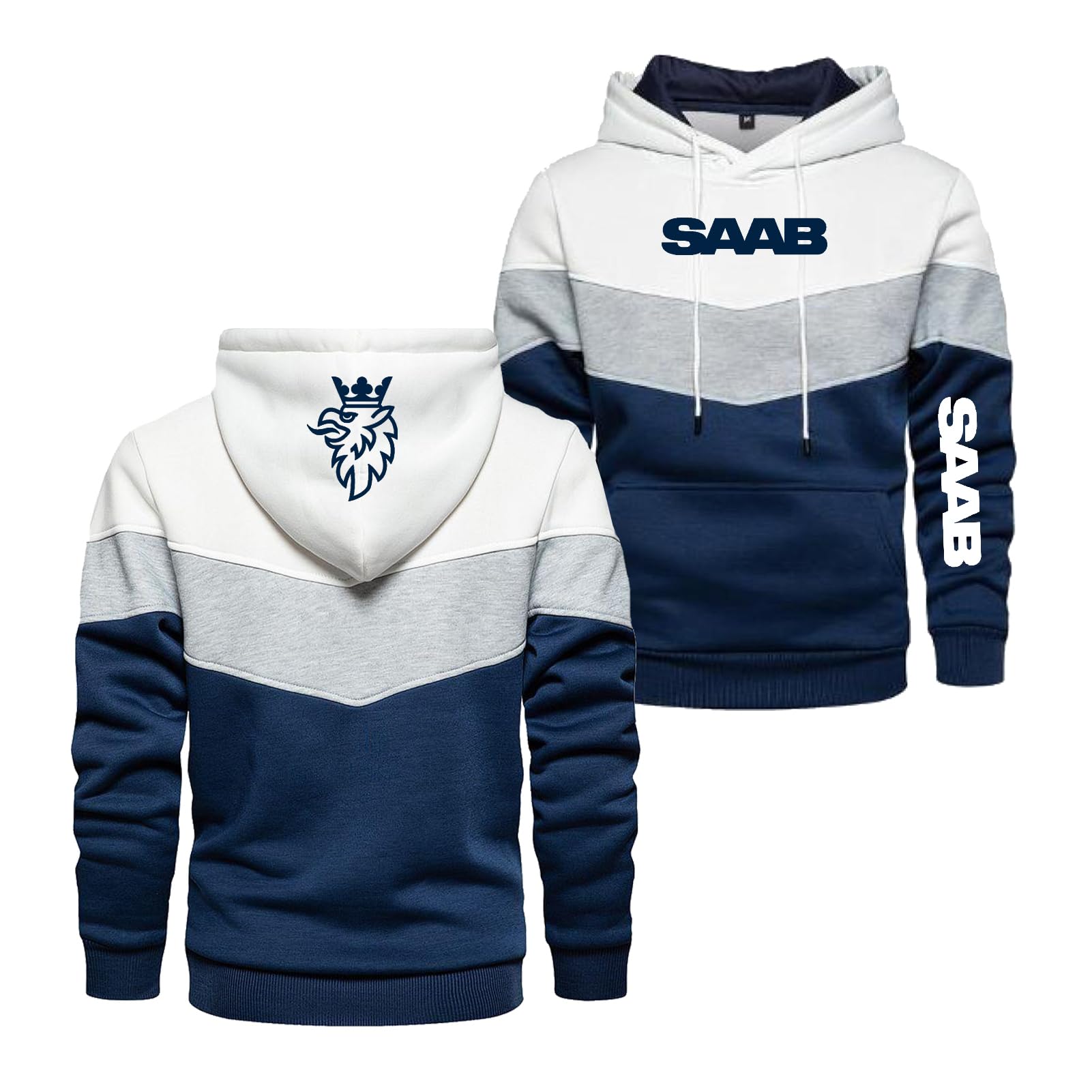 QYASTUDIO Mens Graphic Hoodie for SAAB Hooded Jackets Jumpers Sweatshirt Long Sleeve Tops Hoody Contrast Color Coats Comfortable Sportswear Active Outwear-White||3XL
