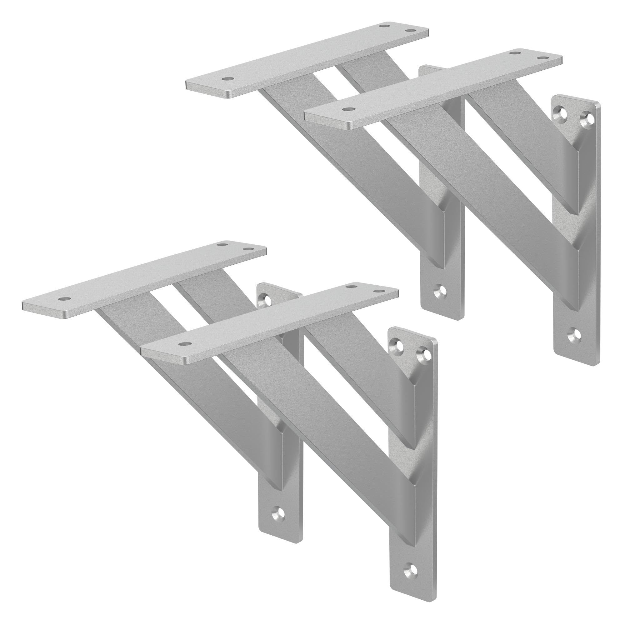 ML-Design Set de 4X Soporte de Estante 180x180mm Plata de Aluminio Estilo Industrial Ángulos para Estantería de Pared Apto para Tableros, Balda, Repisa Flotante y Proyectos DIY de Bricolaje