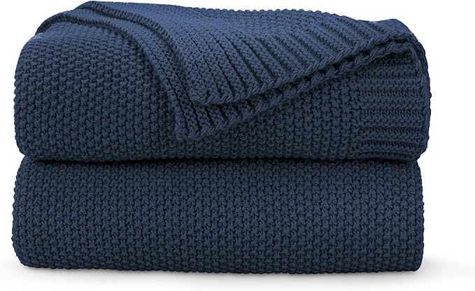 CozeCube Navy Blue Throw Blanket for Couch, Soft Cozy Cable Knit Throw for Bed Sofa Living Room, Lightweight Warm Decorative Farmhouse Christmas Blanket, 50"x60", Navy Blue