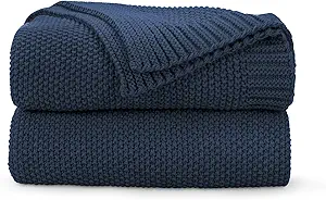 CozeCube Navy Blue Throw Blanket for Couch, Soft Cozy Cable Knit Throw for Bed Sofa Living Room, Lightweight Warm Decorative Farmhouse Christmas Blanket, 50"x60", Navy Blue