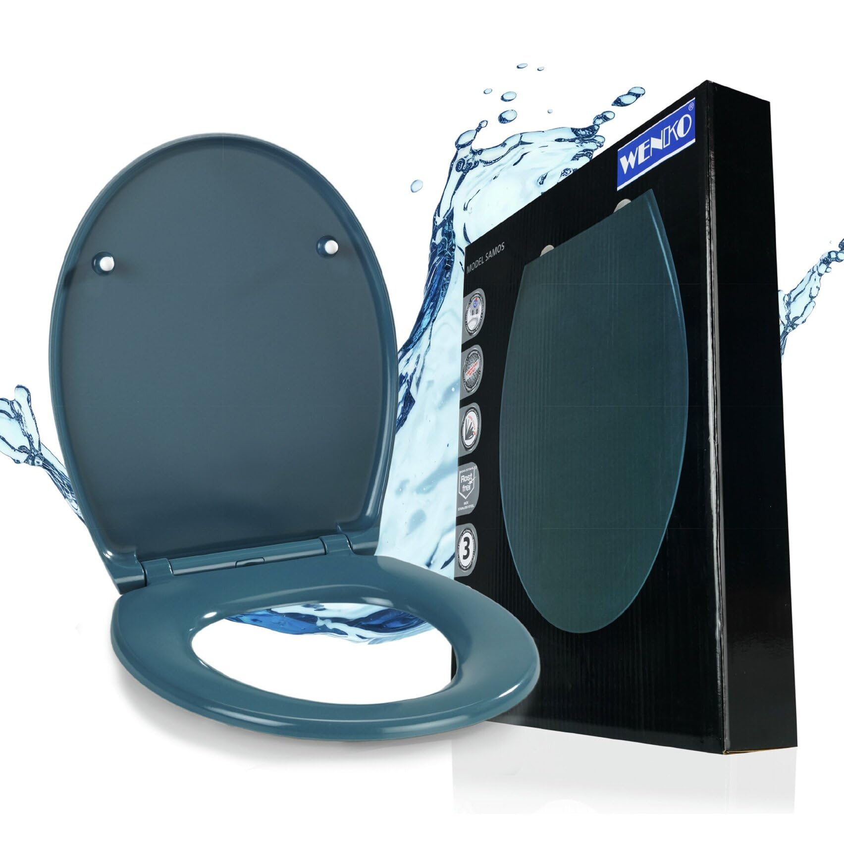 WENKO Toilet seat Samos in dark blue, Duroplast, 37.5 x 44.5 x 10 cm