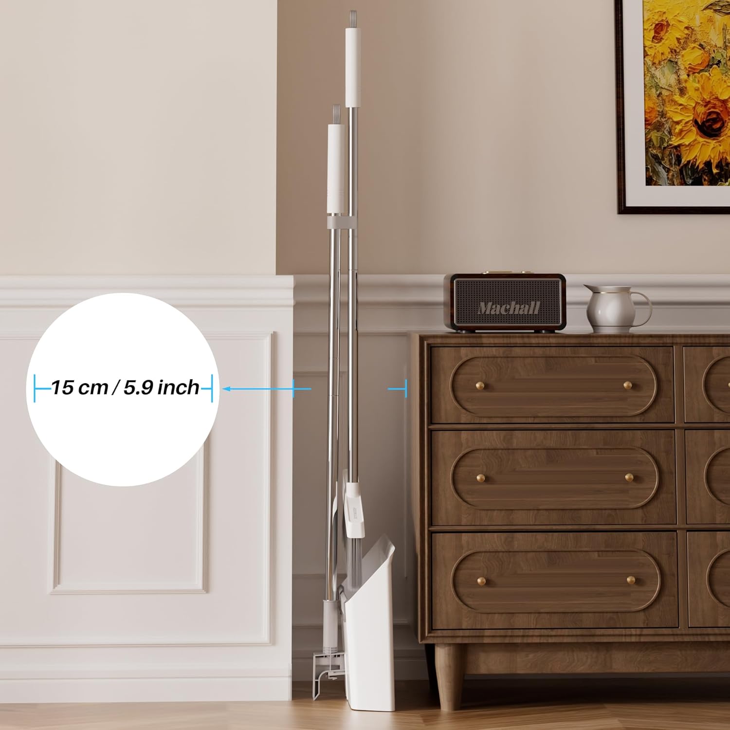 JOYMOOP White Broom and Dustpan Set, Upright Angle Design with Built-in Comb Teeth for Kitchen, Office, Pet Hair, Hard Floors - Image 9