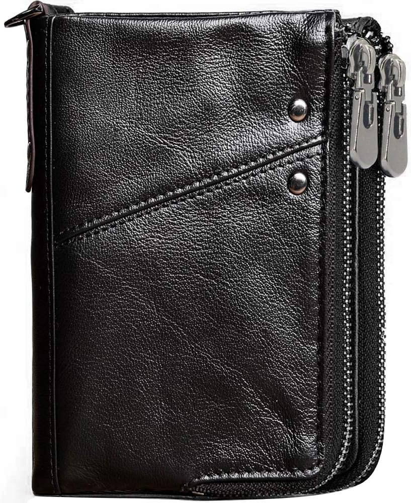 Faneam Leather Mens Wallet RFID Blocking Zipped Wallets for Men Gents Wallet Leather Men Bifold Wallet with Coin Pocket & Credit Card Holder, Perfect Gifts for Men Gents Father (Black)