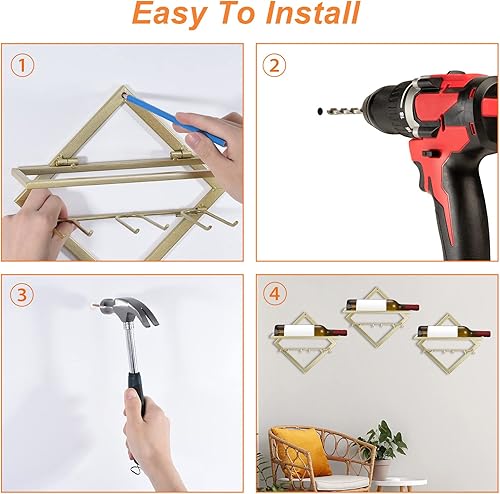 Miniatura 4 de Estante de vino montado en la pared, 2 unidades, soporte de almacenamiento de vino de hierro con capacidad para 2 botellas de licor, organizador de