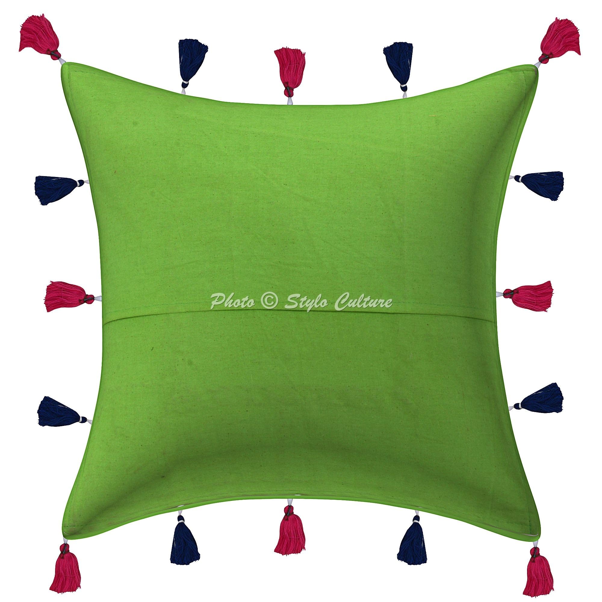 Bohemien Dekorativ Baumwolle Sofa Kissenbezüge 40x40 cm Papagei Grün Dekokissen Gesticktes Patchwork Wohnzimmer Couch Kissenhullen Blumen Quadrat Kissen Bezüge - 4 STK.